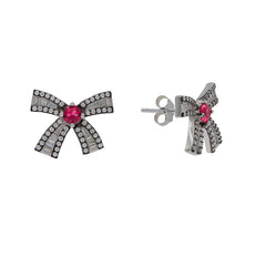 ZDE0787-R  STERLING SILVER 925 RHODIUM PLATED BAGUETTE BOW DESIGN STUD EARRINGS