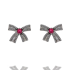 ZDE0787-R  STERLING SILVER 925 RHODIUM PLATED BAGUETTE BOW DESIGN STUD EARRINGS