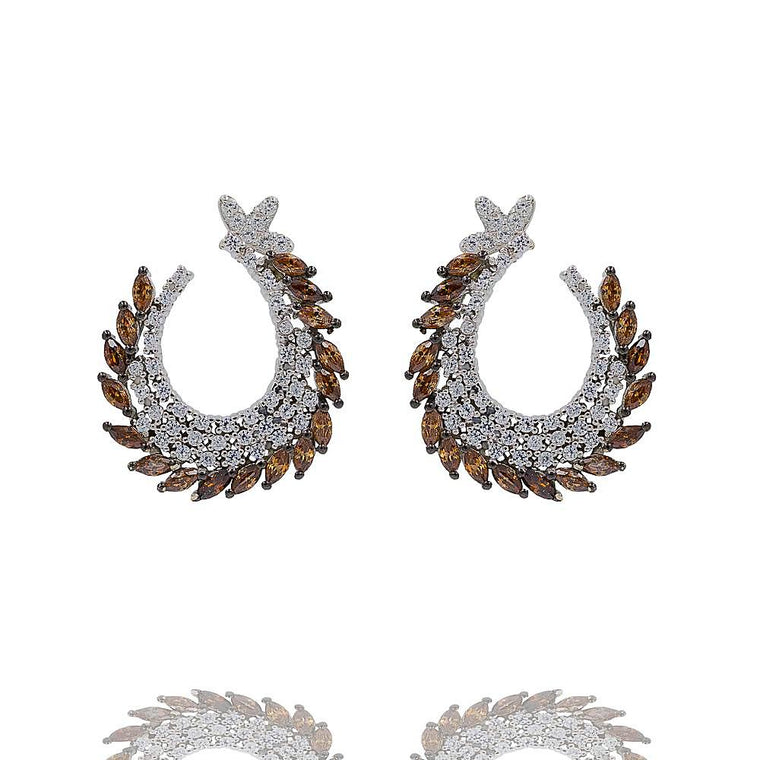 ZDE0888-RCH STERLING SILVER 925 RHODIUM PLATED FINISH FANCY STUD EARRINGS