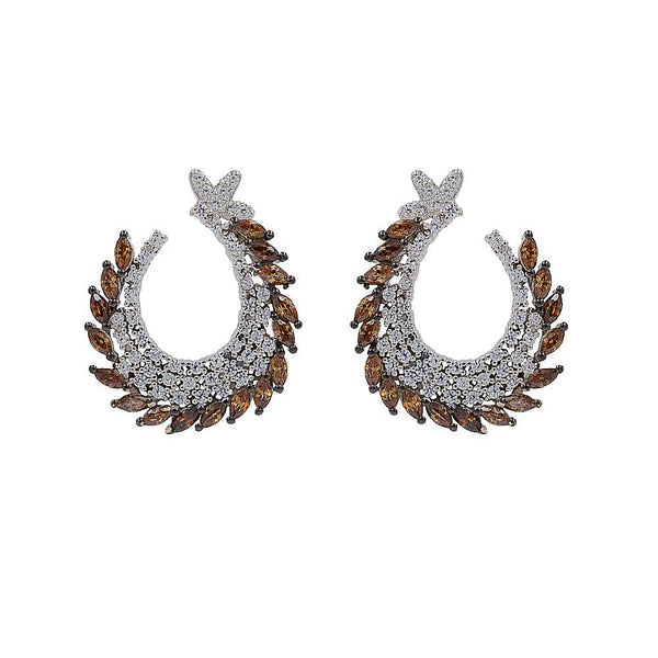 ZDE0888-RCH STERLING SILVER 925 RHODIUM PLATED FANCY STUD EARRINGS