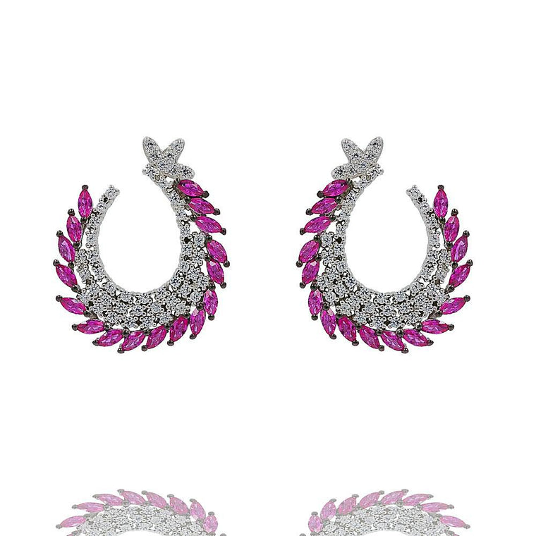 ZDE0888-RR STERLING SILVER 925 RHODIUM PLATED FINISH FANCY STUD EARRINGS