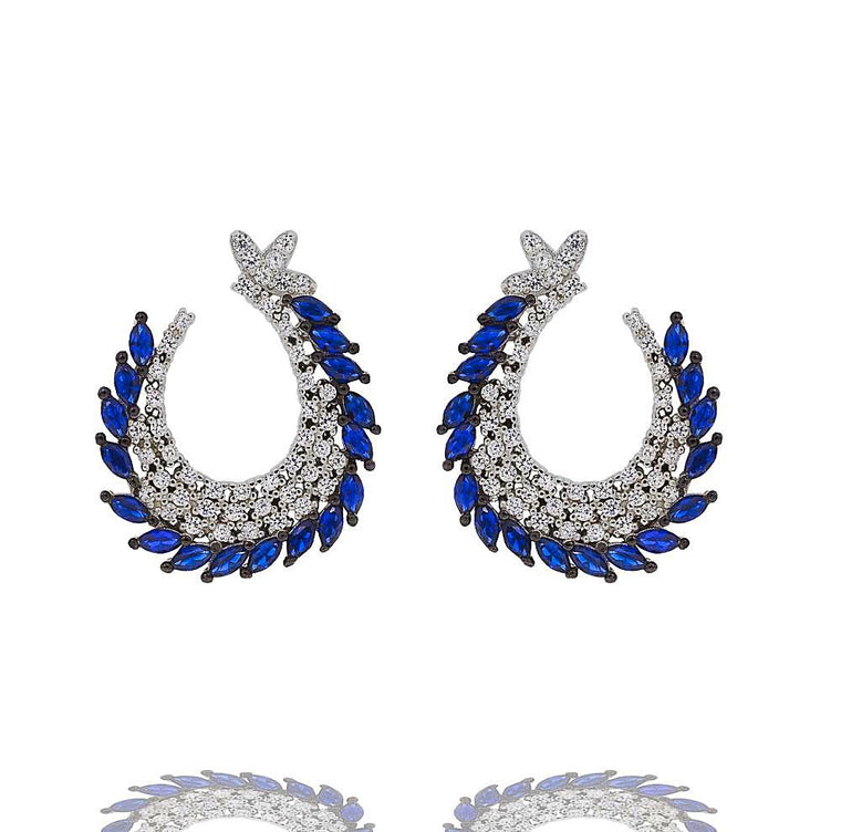 ZDE0888-RS STERLING SILVER 925 RHODIUM PLATED FINISH FANCY STUD EARRINGS