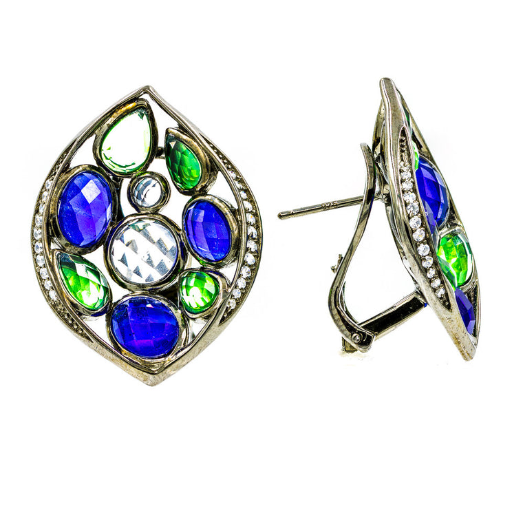 ZDE1024-B  STERLING SILVER 925 BLACK RHODIUM PLATED FINISH CZ EARRINGS