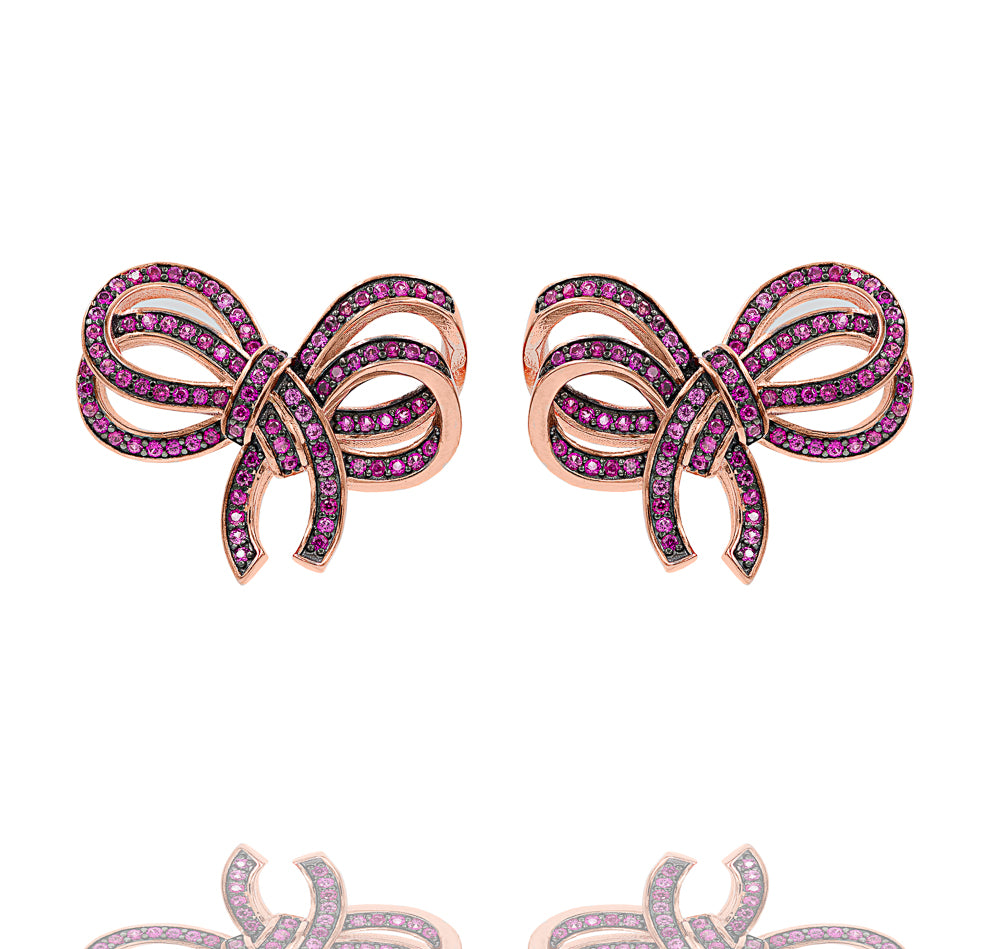 ZDE1106-RGR STERLING SILVER 925 ROSE GOLD BOW DESIGN STUD EARRINGS