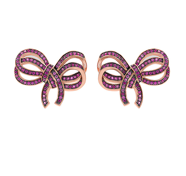ZDE1106-RGR STERLING SILVER 925 ROSE GOLD BOW DESIGN STUD EARRINGS