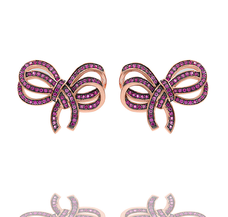 ZDE1106-RGR STERLING SILVER 925 ROSE GOLD PLATED FINISH BOW DESIGN STUD EARRINGS