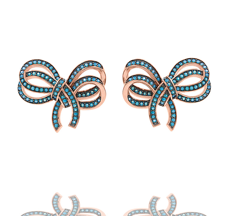 ZDE1106-RGT STERLING SILVER 925 ROSE GOLD PLATED FINISH BOW DESIGN STUD EARRINGS