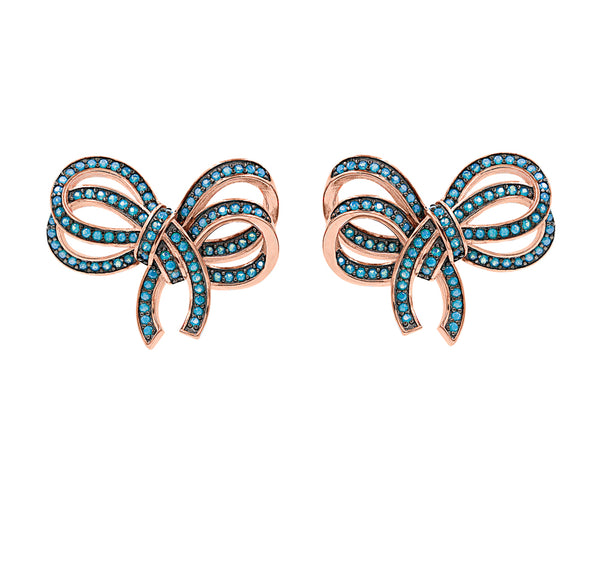 ZDE1106-RGT STERLING SILVER 925 ROSE GOLD BOW DESIGN STUD EARRINGS
