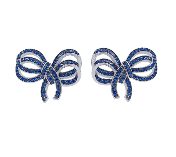 ZDE1106-RS STERLING SILVER 925 RHODIUM PLATED BOW DESIGN STUD EARRINGS