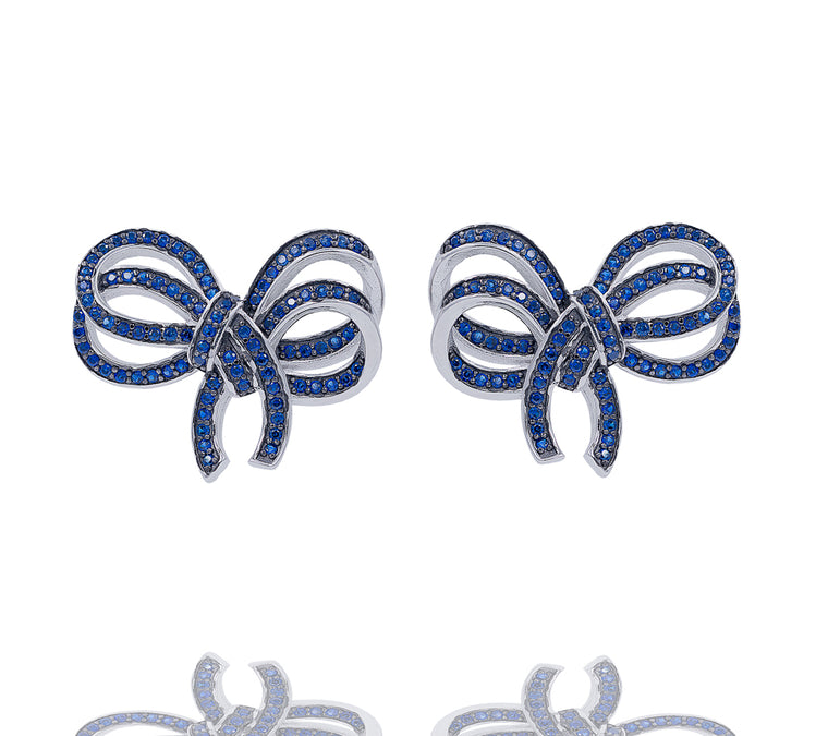 ZDE1106-RS STERLING SILVER 925 RHODIUM PLATED FINISH BOW DESIGN STUD EARRINGS