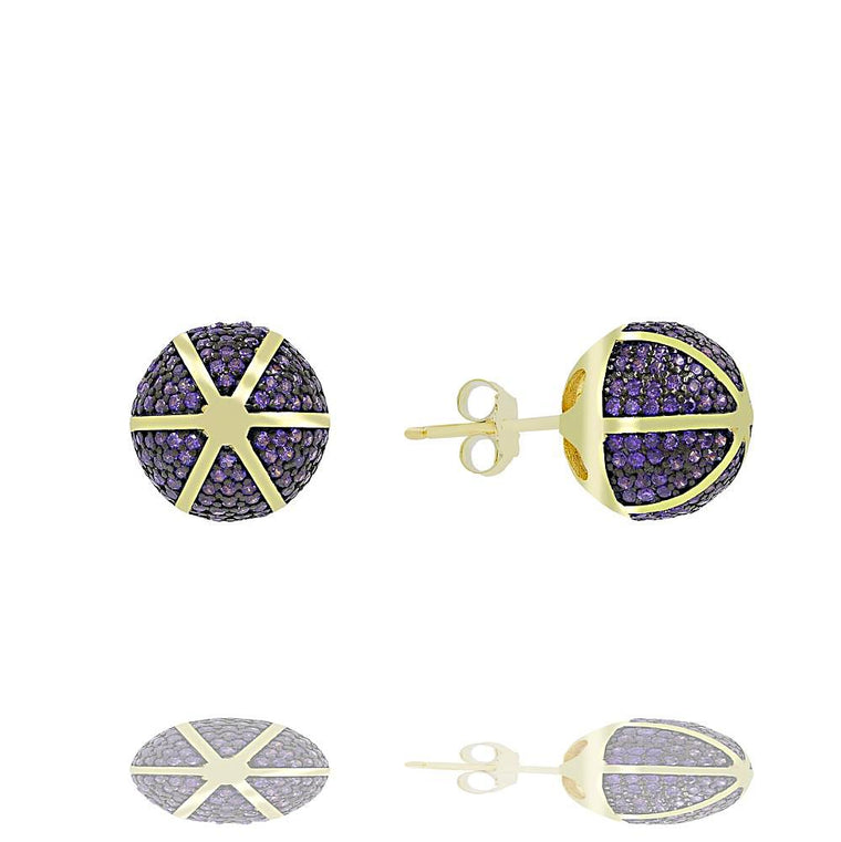 ZDE1167-GA STERLING SILVER 925 GOLD PLATED FINISH ROUND CZ POST EARRINGS