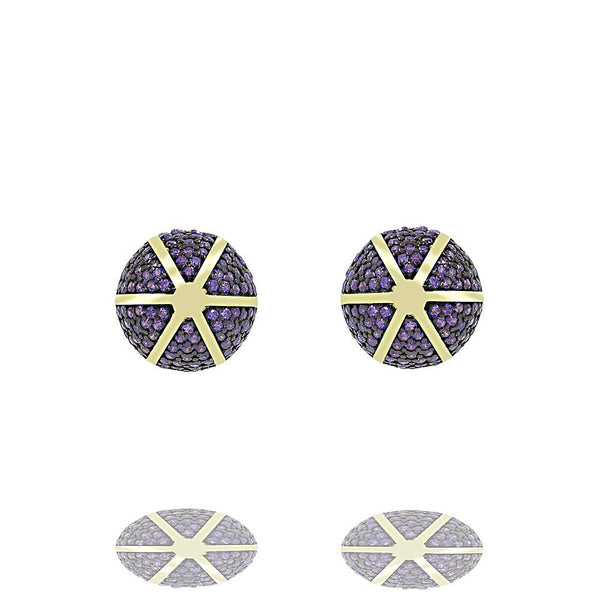 ZDE1167-GA STERLING SILVER 925 GOLD PLATED ROUND CZ POST EARRINGS