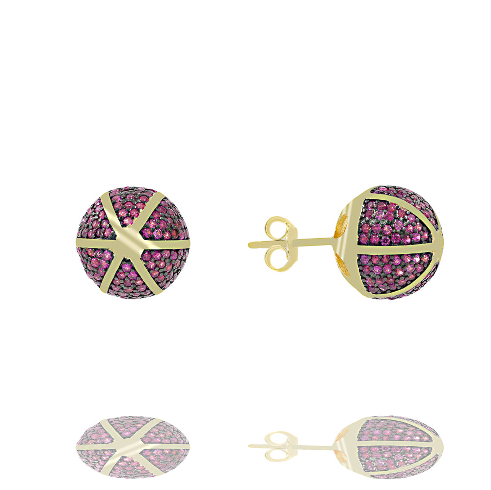 ZDE1167-GR STERLING SILVER 925 GOLD PLATED ROUND CZ POST EARRINGS