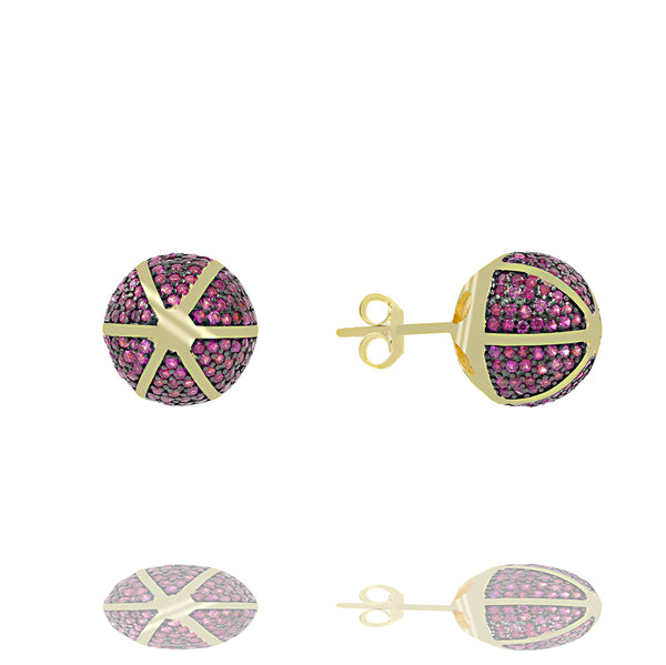 ZDE1167-GR STERLING SILVER 925 GOLD PLATED ROUND CZ POST EARRINGS