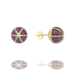 ZDE1167-GR STERLING SILVER 925 GOLD PLATED ROUND CZ POST EARRINGS