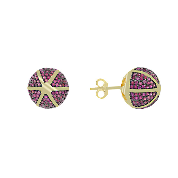 ZDE1167-GR STERLING SILVER 925 GOLD PLATED ROUND CZ POST EARRINGS