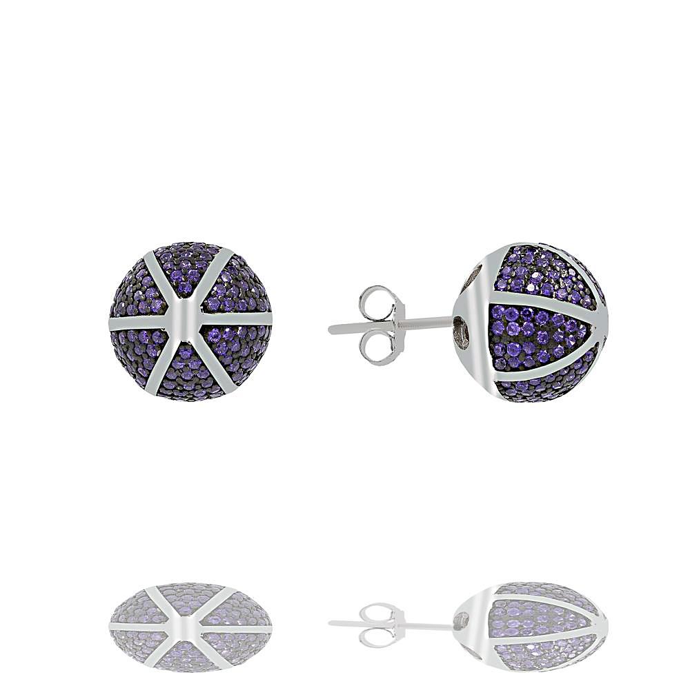 ZDE1167-RA STERLING SILVER 925 RHODIUM PLATED ROUND CZ POST EARRINGS