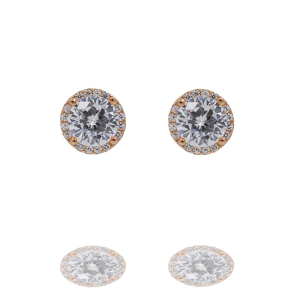 ZDE1356-R STERLING SILVER 925 ROSE GOLD PLATED FINISH CZ EARRINGS