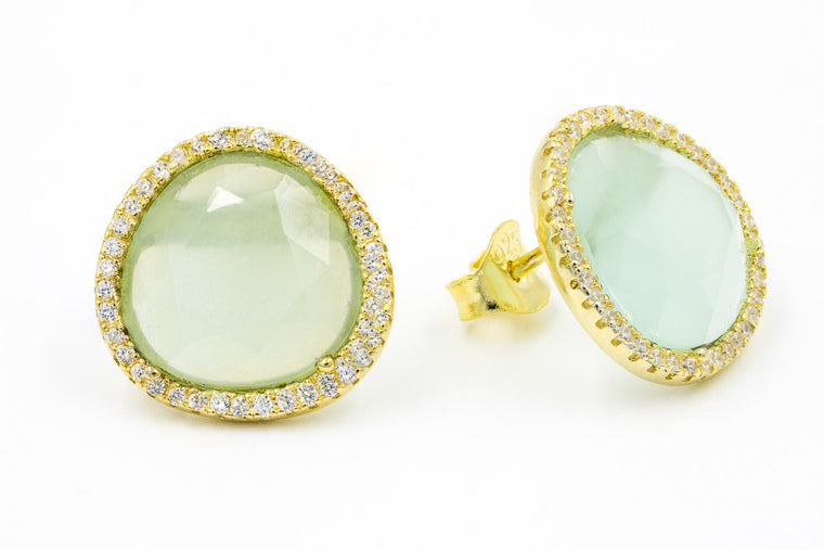 ZDE1522-G STERLING SILVER 925 GOLD PLATED FINISH PRONG SETTING STUD EARRINGS WHIT CZ