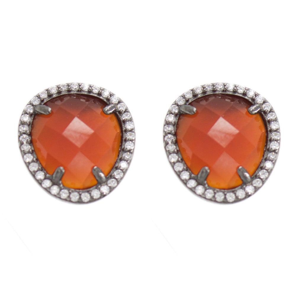 ZDE1523-BL Sterling Silver 925 Prong Setting Carnelian Faceted Stone Earrings With Cz