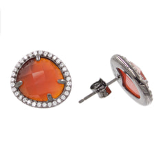 ZDE1523-BL Sterling Silver 925 Prong Setting Carnelian Faceted Stone Earrings With Cz