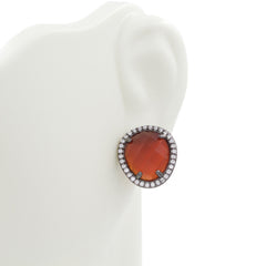 ZDE1523-BL Sterling Silver 925 Prong Setting Carnelian Faceted Stone Earrings With Cz