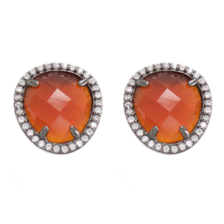 ZDE1523-BL STERLING SILVER 925 BLACK RHODIUM PLATED FINISH CARNELIAN STUD EARRINGS