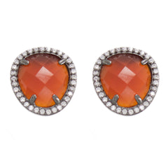 ZDE1523-BL Sterling Silver 925 Prong Setting Carnelian Faceted Stone Earrings With Cz