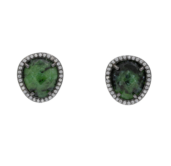 ZDE1523E-BL STERLING SILVER 925 BLACK RHODIUM PLATED FINISH EPIDOTE STUD EARRINGS
