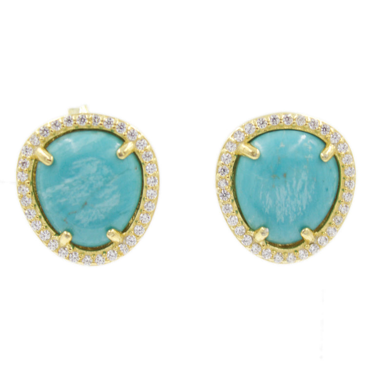 ZDE1523-G STERLING SILVER 925 GOLD PLATED FINISH TURQUOISE STUD EARRINGS