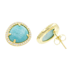 ZDE1523-G Sterling Silver 925 Gold Plated Prong Setting Turquoise Stud Earrings with Cz