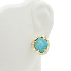 ZDE1523-G Sterling Silver 925 Gold Plated Prong Setting Turquoise Stud Earrings with Cz
