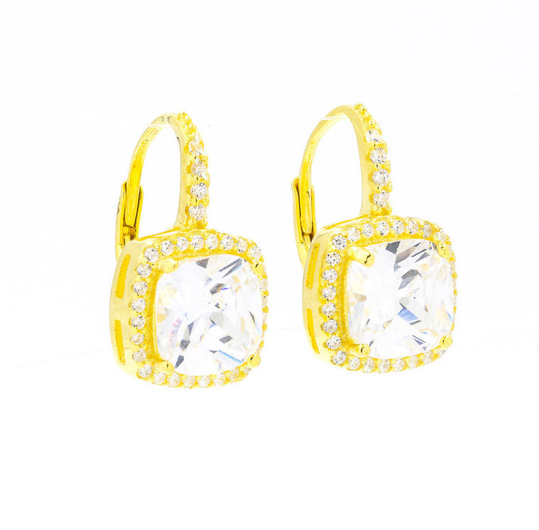 ZDE160816-G STERLING SILVER 925 GOLD PLATED FINISH SQUARE CZ EARRINGS