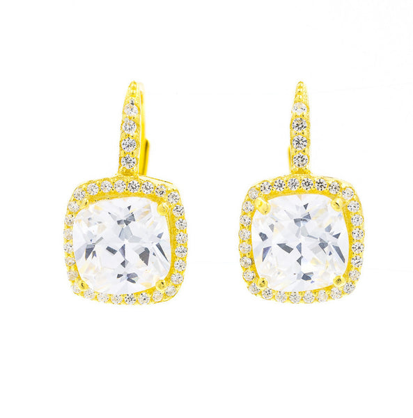 ZDE160816-G STERLING SILVER 925 GOLD PLATED SQUARE CZ EARRINGS