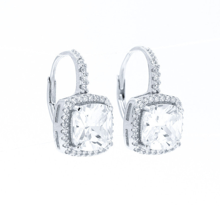ZDE160816 STERLING SILVER 925 RHODIUM PLATED SQUARE CZ EARRINGS