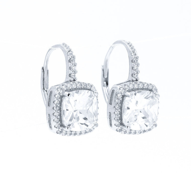 ZDE160816 STERLING SILVER 925 RHODIUM PLATED FINISH SQUARE CZ EARRINGS