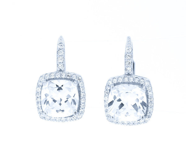 ZDE160816 STERLING SILVER 925 RHODIUM PLATED SQUARE CZ EARRINGS