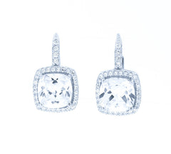 ZDE160816 STERLING SILVER 925 RHODIUM PLATED SQUARE CZ EARRINGS