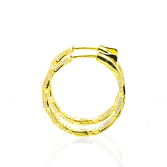 ZDE1700-G STERLING SILVER 925 GOLD PLATED BAMBOO DESIGN HOOP EARRINGS WITH CZ