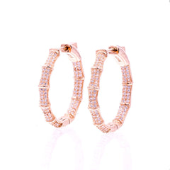 ZDE1700-R STERLING SILVER 925 ROSE GOLD PLATED FINISH BAMBOO HOOP EARRINGS 28MM