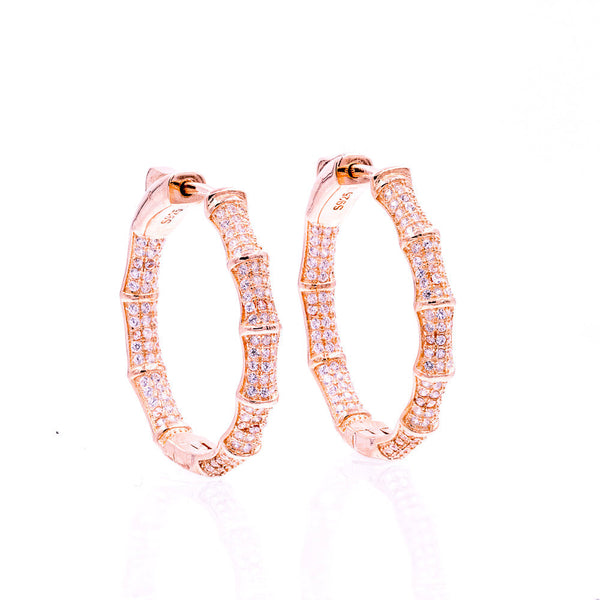 ZDE1700-R STERLING SILVER 925 ROSE GOLD PLATED FINISH BAMBOO HOOP EARRINGS 28MM