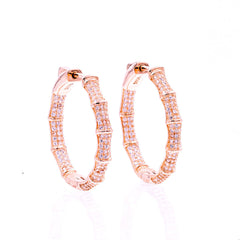ZDE1700-R STERLING SILVER 925 ROSE GOLD PLATED FINISH BAMBOO HOOP EARRINGS 28MM
