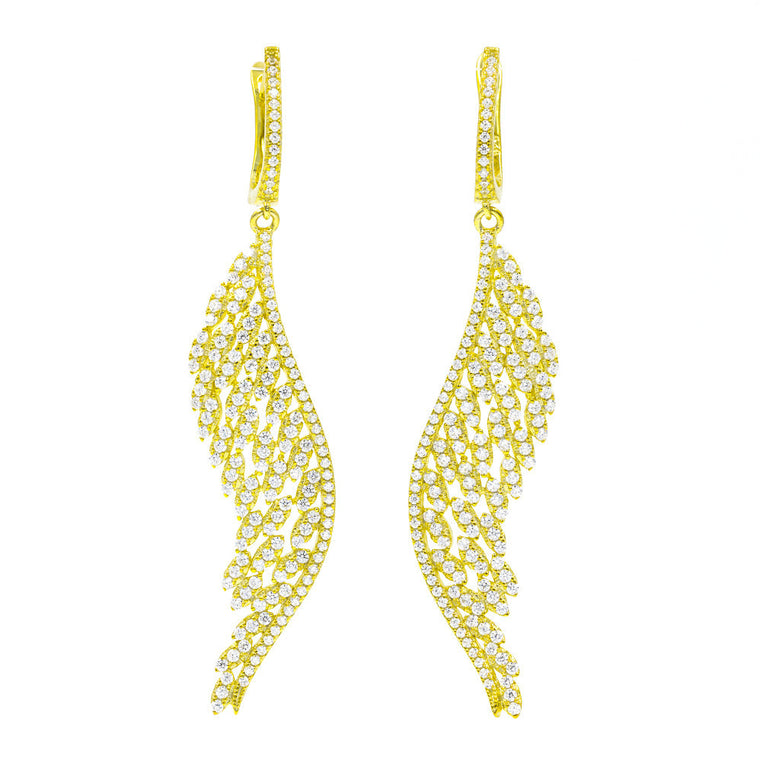 ZDE1874-G STERLING SILVER 925 GOLD PLATED FINISH ELEGANT DROP CZ EARRINGS