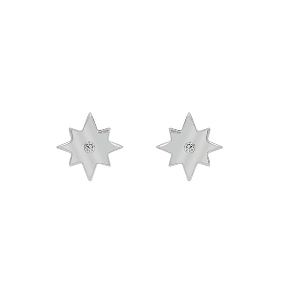 ZDE187 STERLING SILVER 925 RHODIUM PLATED FINISH STAR SHAPE CZ EARRINGS