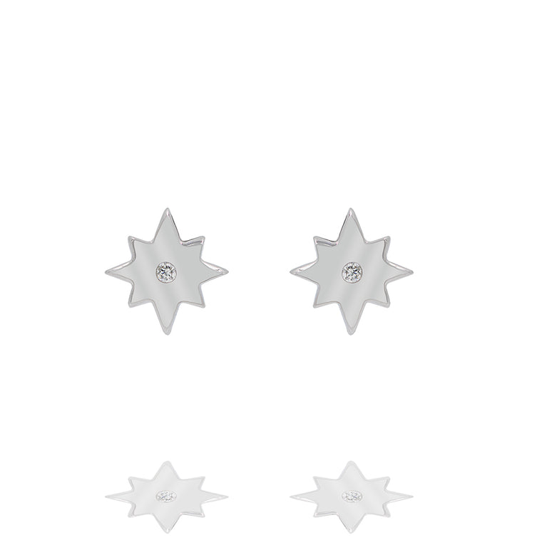 ZDE187 STERLING SILVER 925 RHODIUM PLATED FINISH STAR SHAPE CZ EARRINGS