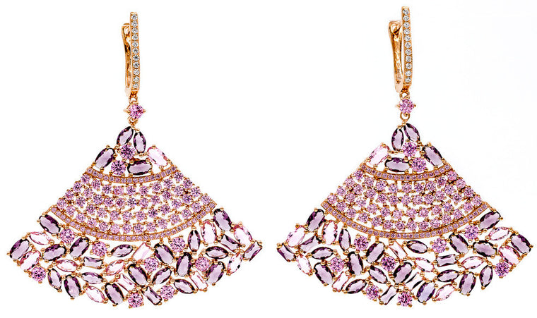 ZDE1958-RG  STERLING SILVER 925 ROSE GOLD PLETED FINISH ELEGANT AMETHYST COLOR DROP CZ FANCY EARRINGS