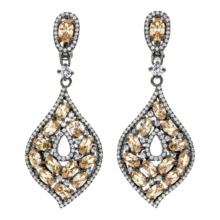 ER1980WY-B  STERLING SILVER 925 BLACK RHODIUM PLATED FINISH ELEGANT DROP CZ EARRINGS