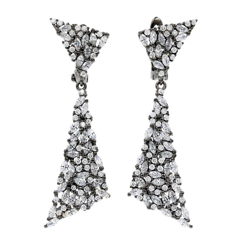 ZDE1987-BLK  STERLING SILVER 925 BLACK RHODIUM ELEGANT DROP CZ EARRINGS