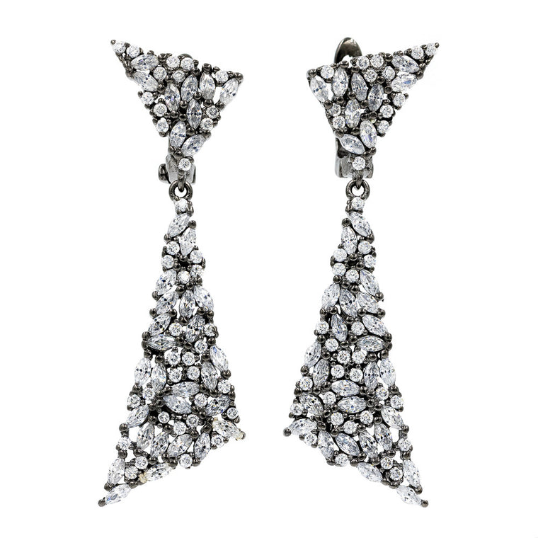 ZDE1987-BLK  STERLING SILVER 925 BLACK RHODIUM ELEGANT DROP CZ EARRINGS