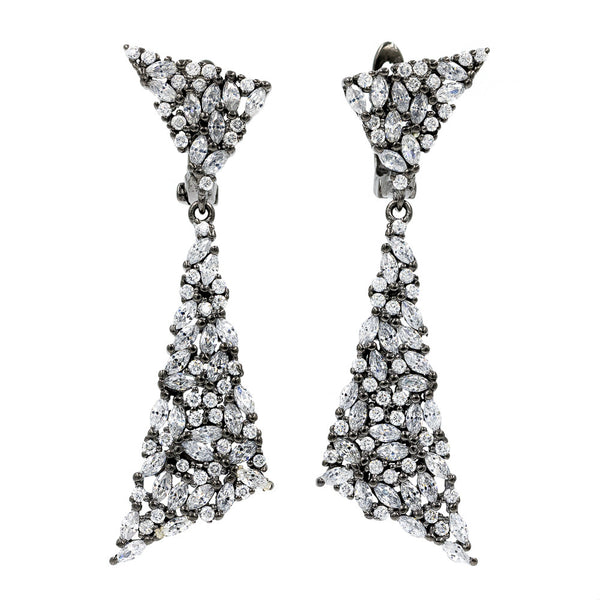 ZDE1987-BLK  STERLING SILVER 925 BLACK RHODIUM ELEGANT DROP CZ EARRINGS